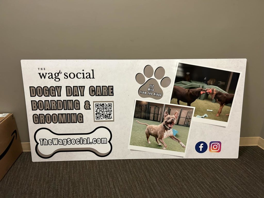 The Wag Social sign for Doggy Day Care